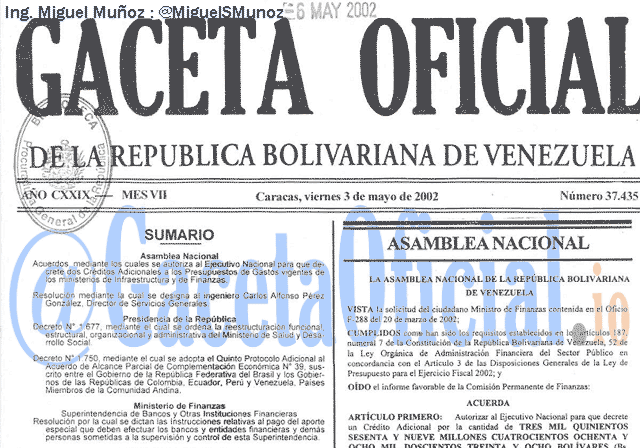 Gaceta Oficial 37435 del 3 Mayo 2002