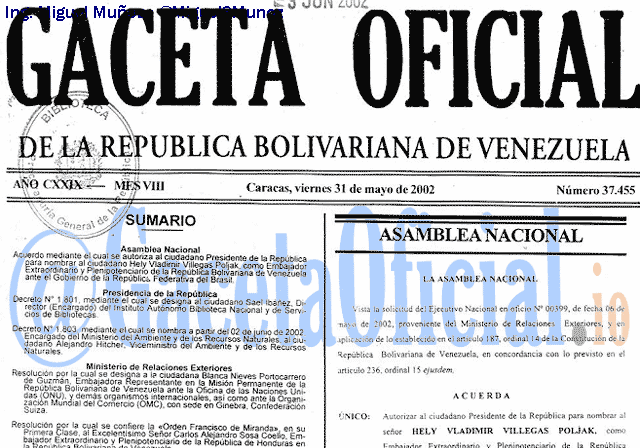 Gaceta Oficial 37455 del 31 Mayo 2002