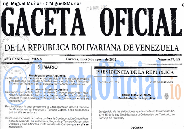 Gaceta Oficial 37498 del 5 Agosto 2002