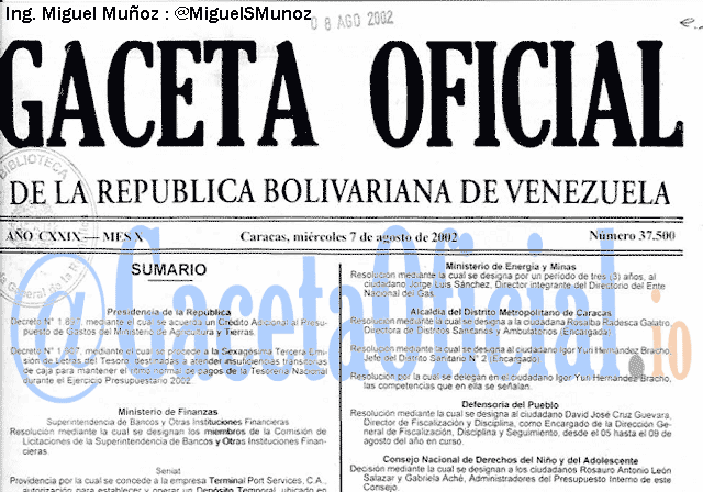 Gaceta Oficial 37500 del 7 Agosto 2002