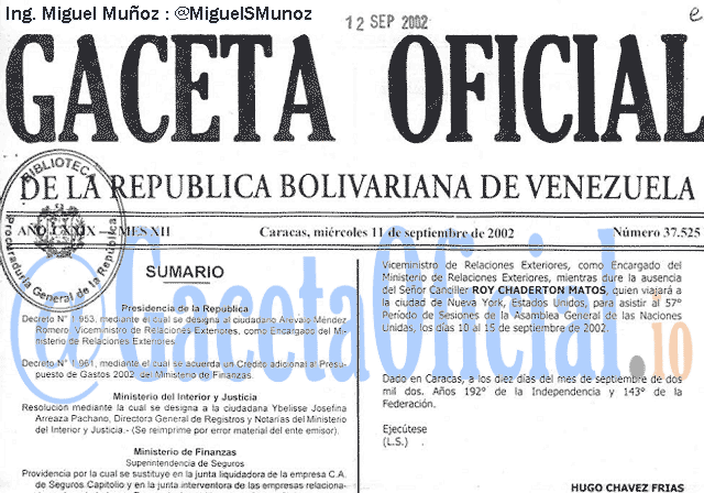 Gaceta Oficial 37525 del 11 Septiembre 2002