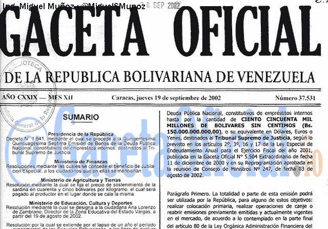 Gaceta Oficial 37531 del 19 Septiembre 2002