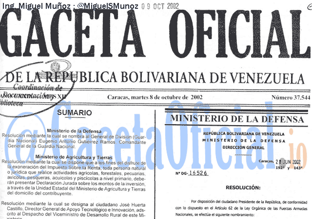 Gaceta Oficial 37544 del 8 Octubre 2002