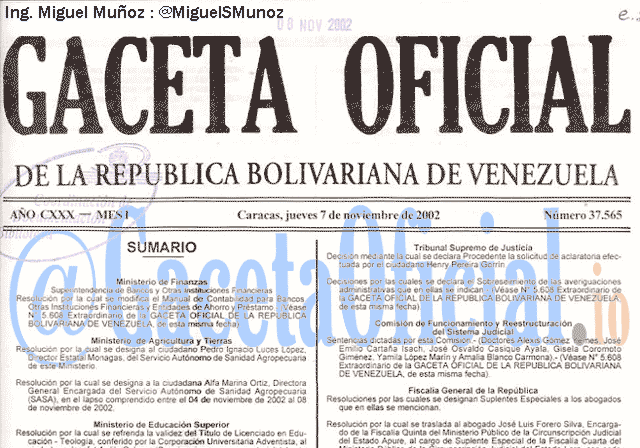 Gaceta Oficial 37565 del 7 Noviembre 2002