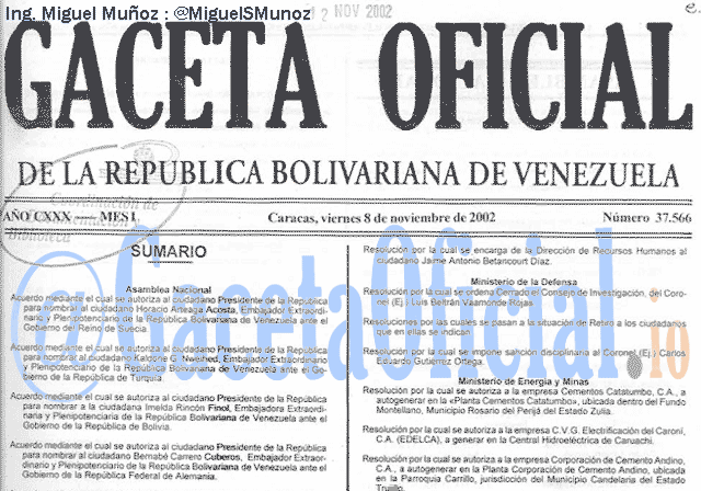 Gaceta Oficial 37566 del 8 Noviembre 2002