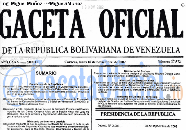 Gaceta Oficial 37572 del 18 Noviembre 2002