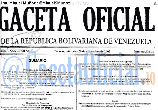 Gaceta Oficial 37574 del 20 Noviembre 2002