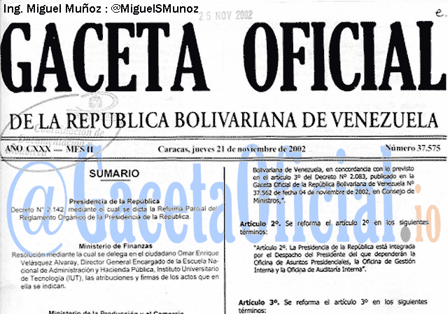 Gaceta Oficial 37575 del 21 Noviembre 2002