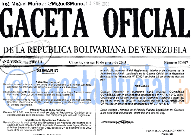 Gaceta Oficial 37607 del 10 Enero 2003