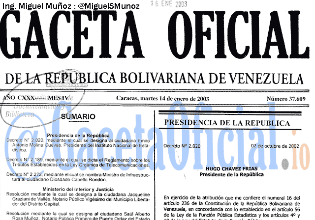 Gaceta Oficial 37609 del 14 Enero 2003