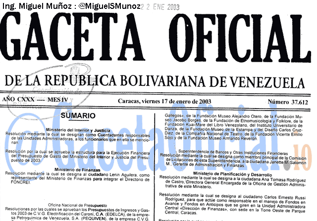 Gaceta Oficial 37612 del 17 Enero 2003