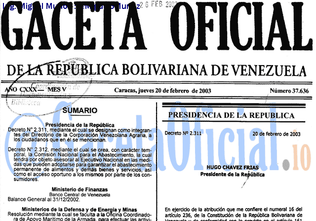 Gaceta Oficial 37636 del 20 Febrero 2003