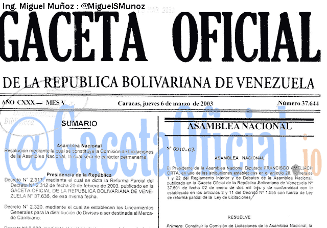 Gaceta Oficial 37644 del 6 Marzo 2003