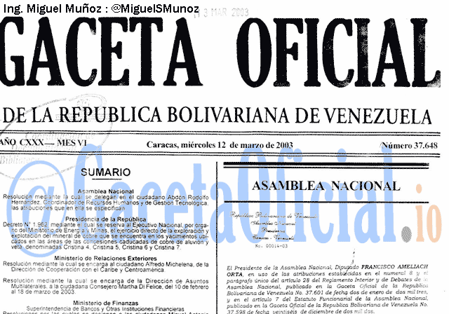 Gaceta Oficial 37648 del 12 Marzo 2003