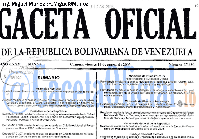 Gaceta Oficial 37650 del 14 Marzo 2003