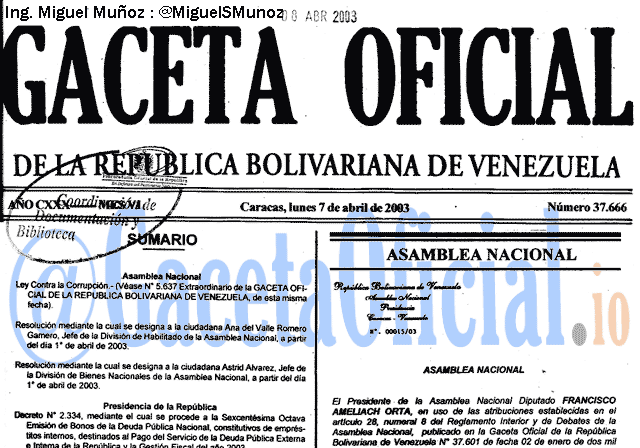 Gaceta Oficial 37666 del 7 Abril 2003