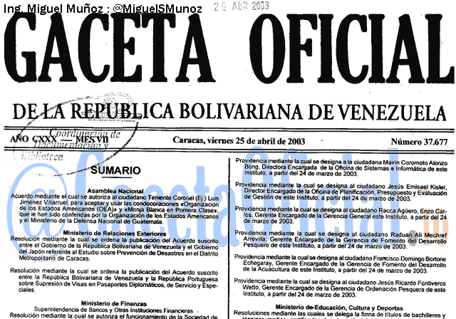 Gaceta Oficial 37677 del 25 Abril 2003