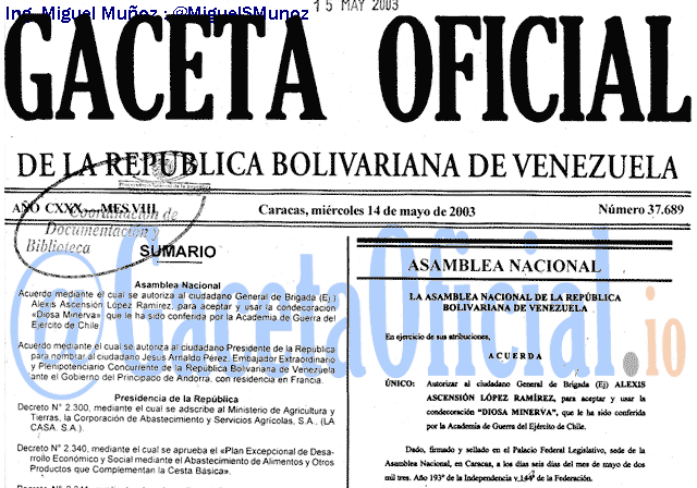 Gaceta Oficial 37689 del 14 Mayo 2003