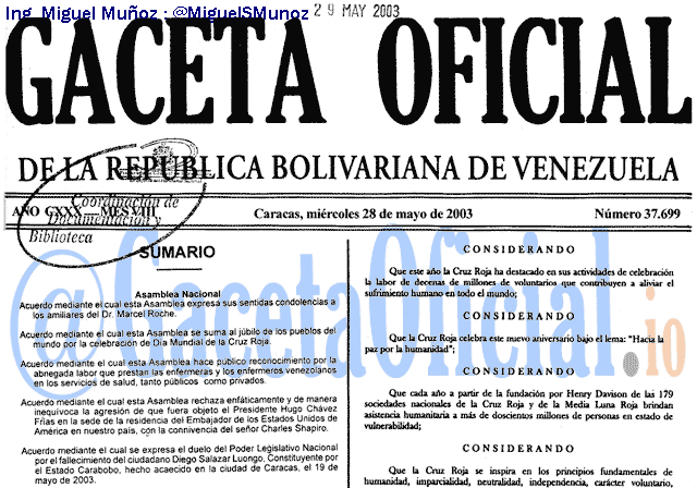 Gaceta Oficial 37699 del 28 Mayo 2003