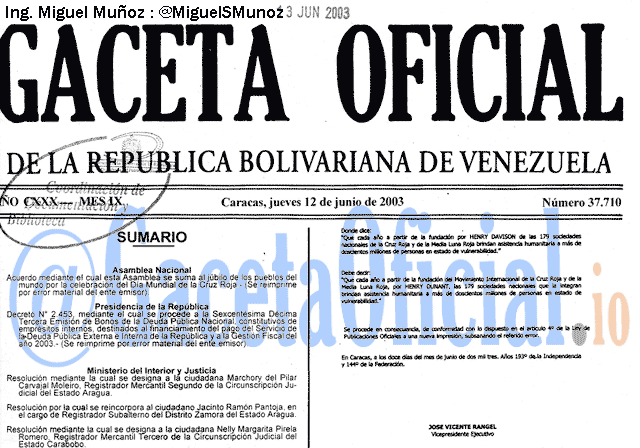 Gaceta Oficial 37710 del 12 Junio 2003