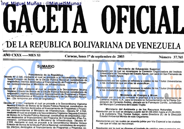 Gaceta Oficial 37765 del 1 Septiembre 2003