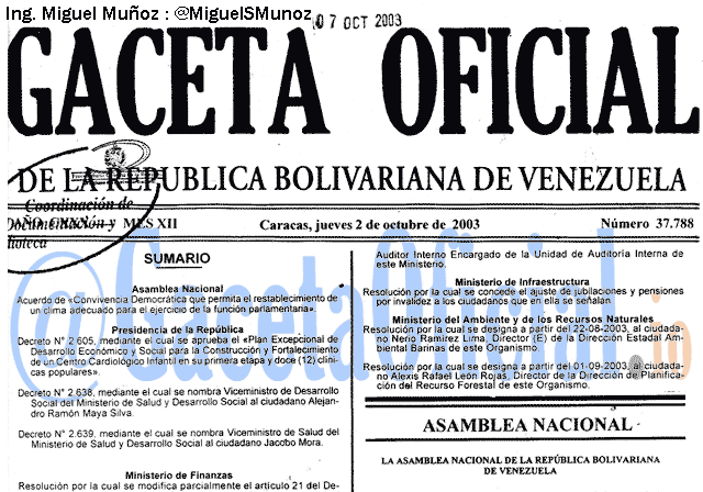 Gaceta Oficial 37788 del 2 Octubre 2003