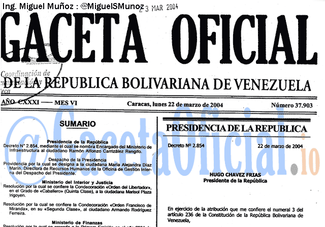 Gaceta Oficial 37903 del 22 Marzo 2004