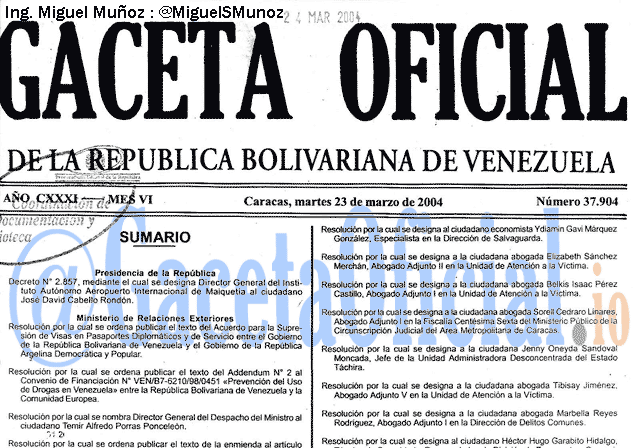 Gaceta Oficial 37904 del 23 Marzo 2004