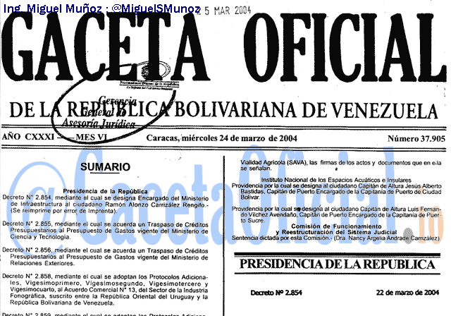 Gaceta Oficial 37905 del 24 Marzo 2004