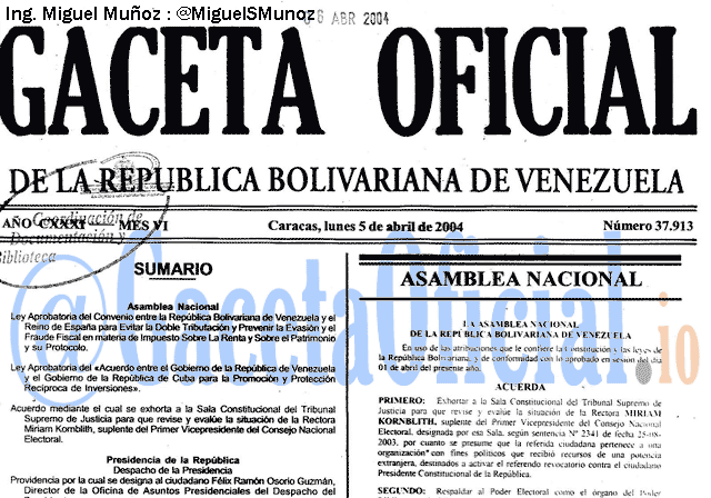 Gaceta Oficial 37913 del 5 Abril 2004