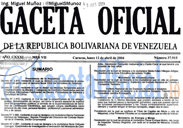 Gaceta Oficial 37915 del 12 Abril 2004