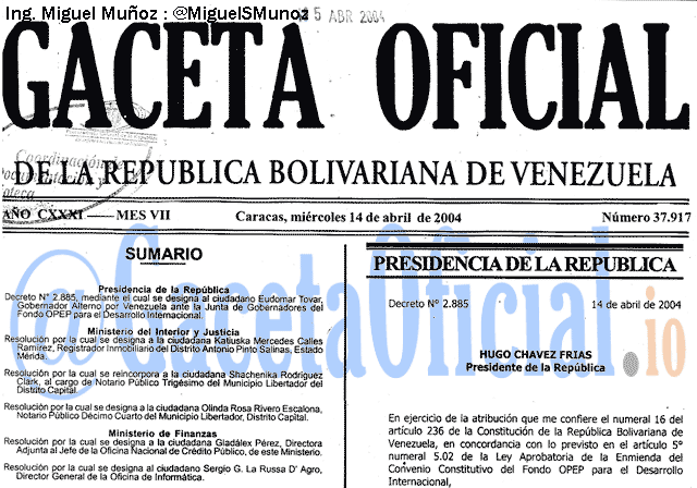 Gaceta Oficial 37917 del 14 Abril 2004