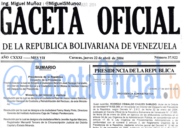 Gaceta Oficial 37922 del 22 Abril 2004