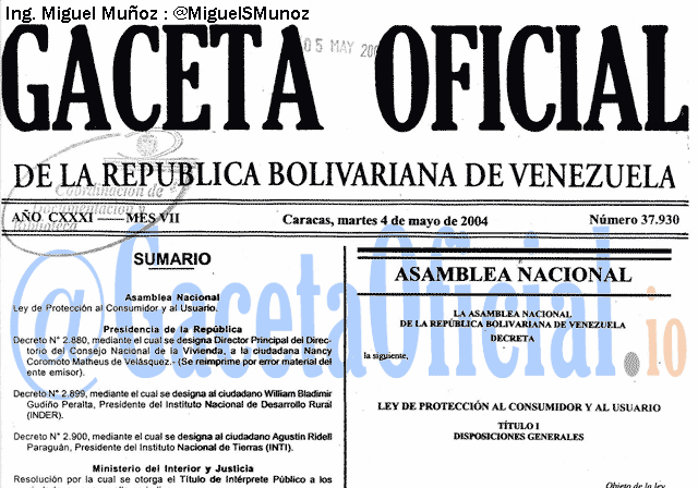 Gaceta Oficial 37930 del 4 Mayo 2004
