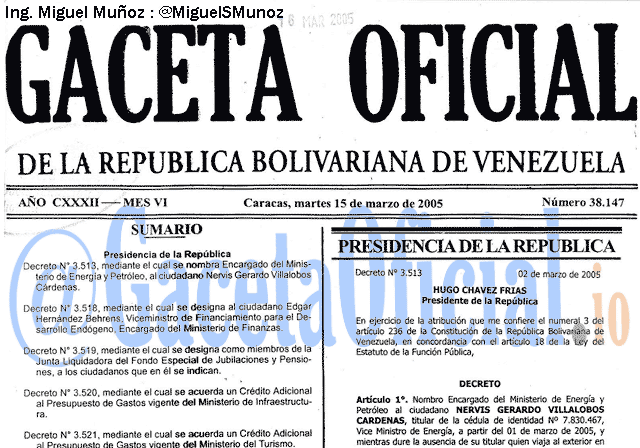 Gaceta Oficial 38147 del 15 Marzo 2005
