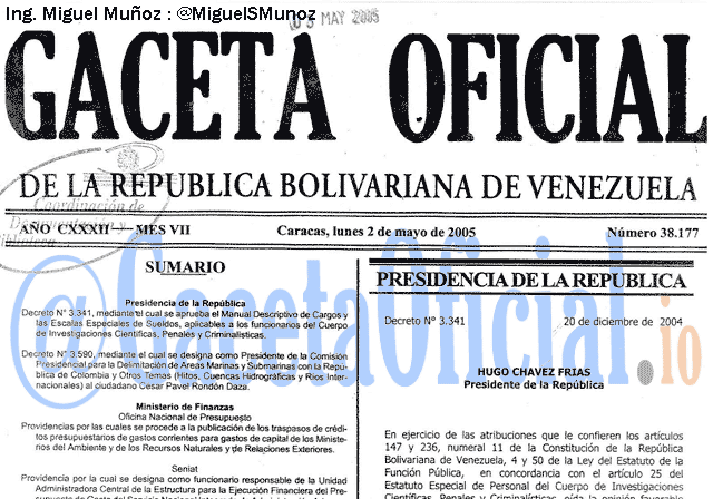 Gaceta Oficial 38177 del 2 Mayo 2005