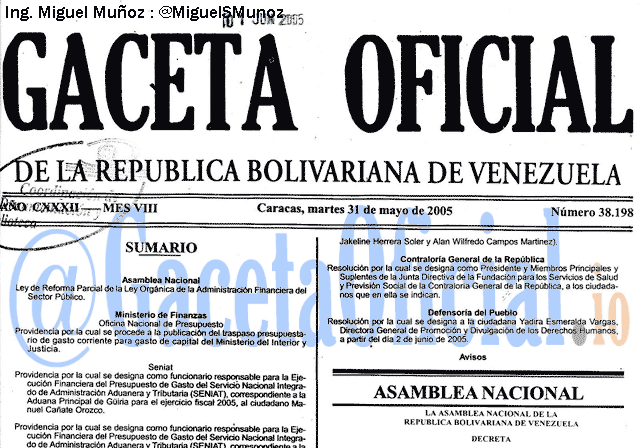 Gaceta Oficial 38198 del 31 Mayo 2005