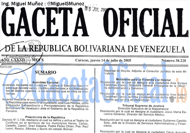 Gaceta Oficial 38228 del 14 Julio 2005