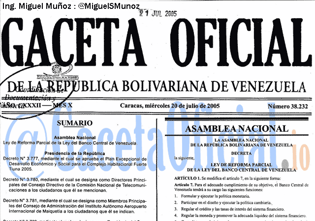 Gaceta Oficial 38232 del 20 Julio 2005
