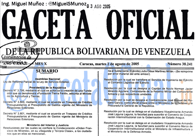 Gaceta Oficial 38241 del 2 Agosto 2005