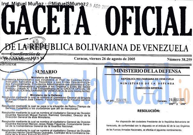 Gaceta Oficial 38259 del 26 Agosto 2005