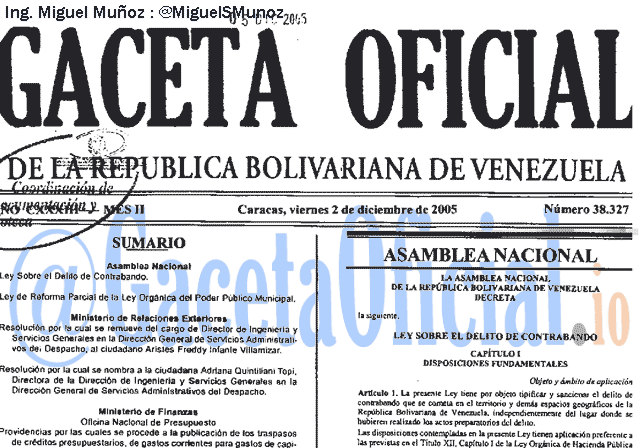 Gaceta Oficial 38327 del 2 Diciembre 2005