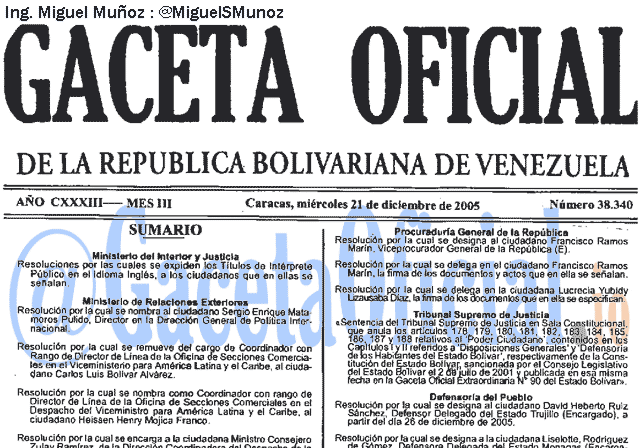 Gaceta Oficial 38340 del 21 Diciembre 2005