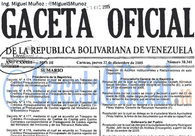 Gaceta Oficial 38341 del 22 Diciembre 2005