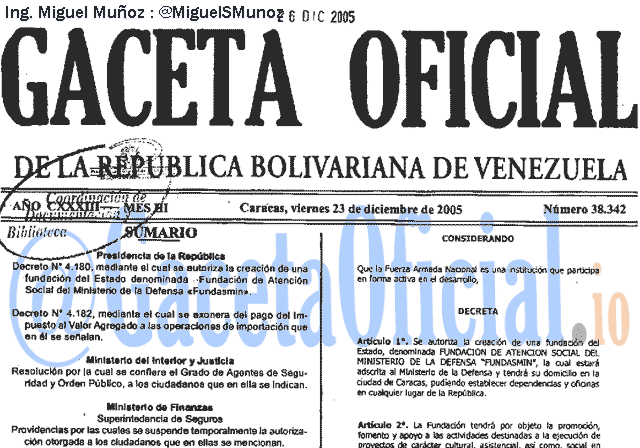Gaceta Oficial 38342 del 23 Diciembre 2005