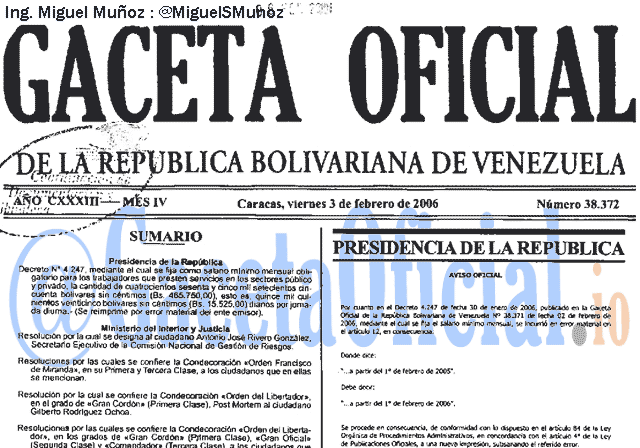 Gaceta Oficial 38372 del 3 Febrero 2006