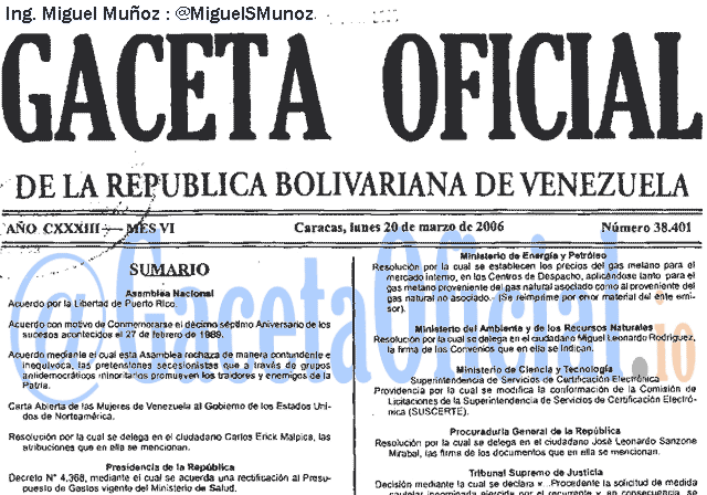 Gaceta Oficial 38401 del 20 Marzo 2006
