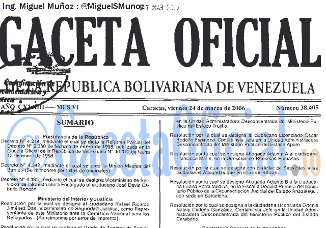 Gaceta Oficial 38405 del 24 Marzo 2006