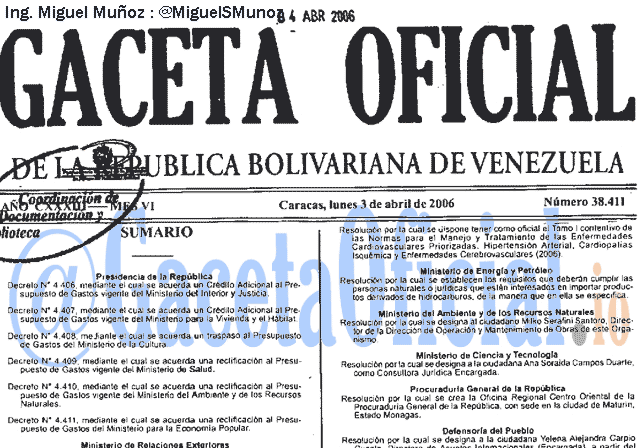 Gaceta Oficial 38411 del 3 Abril 2006