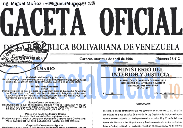 Gaceta Oficial 38412 del 4 Abril 2006